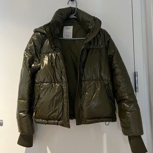 Gap Fit olive puffer coat with hood
